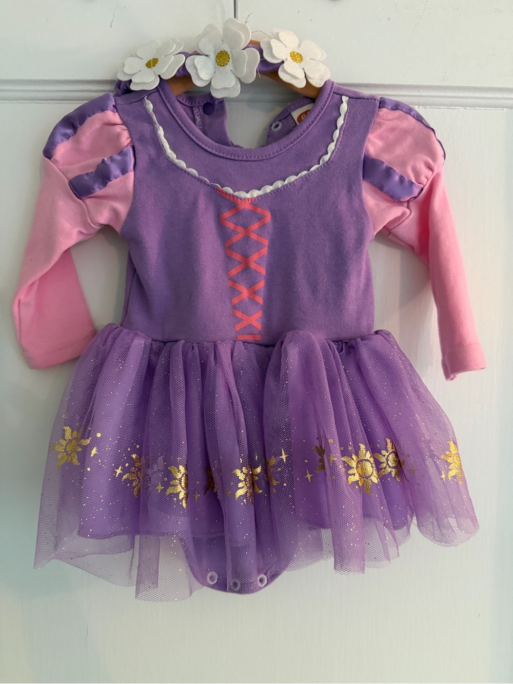 Baby Rapunzel Princess Purple and Pink Tutu Costume with Flowr Headband, Size 60